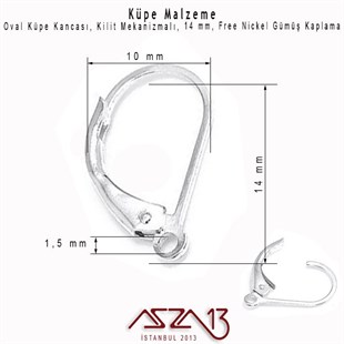 Gümüş Kaplamalı, Damla Şekilli Kilitli Küpe Kancası / Paket İçeriği 5 Çift