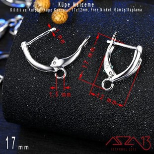 Gümüş Kaplamalı, Kilitli ve Kulplu Küpe Kancası / Paket İçeriği 1 Çift