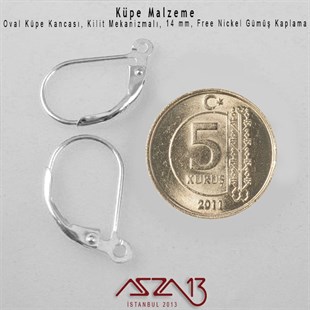Gümüş Kaplamalı, Damla Şekilli Kilitli Küpe Kancası / Paket İçeriği 5 Çift