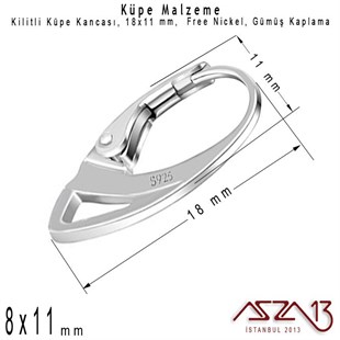 Gümüş Kaplamalı, Kilitli Oval Küpe Kancası / 1 Çift