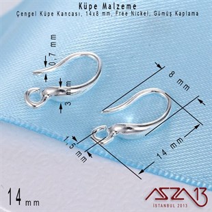 Gümüş Kaplamalı, Çengel Küpe Kancası / Paket İçeriği 1 Çift