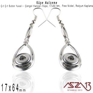 Rodyum Kaplamalı - 12 mm Çıt Çıt Yuvalı - Çengel Kancalı Küpe Gövdesi / 1 Çift