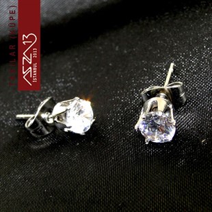 316 L Kristal 3 mm Zirkon Taşlı Küpe