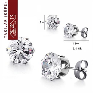 316 L Kristal 3 mm Zirkon Taşlı Küpe