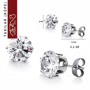 316 L Kristal 4 mm Zirkon Taşlı Küpe