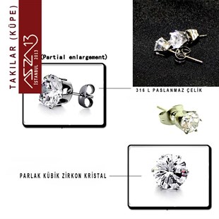 316 L Kristal 5 mm Zirkon Taşlı Küpe