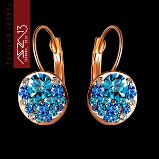 Akuamarin Kristal Taşlı Rose Gold Sallantı Küpe