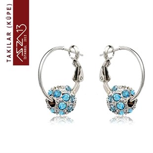Blue Zircon Kristal Şambala Paveli Gümüş Halka Küpe