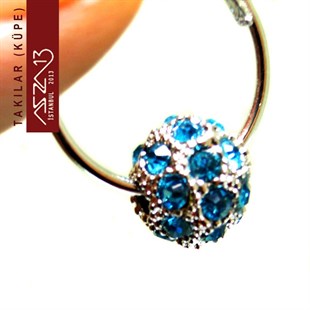 Blue Zircon Kristal Şambala Paveli Gümüş Halka Küpe