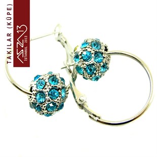 Blue Zircon Kristal Şambala Paveli Gümüş Halka Küpe