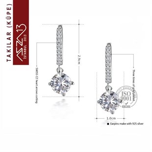 Kristal Taşlı Halka Kanca Üzerinde Zirkon Elmas Sallantılı Platinyum Küpe