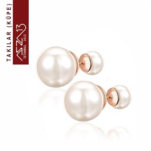 Rose Gold Beyaz İnci Küpe