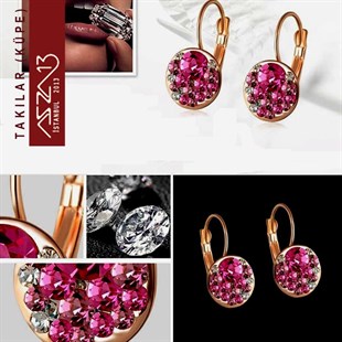 Rose Kristal Taşlı Rose Gold Sallantı Küpe