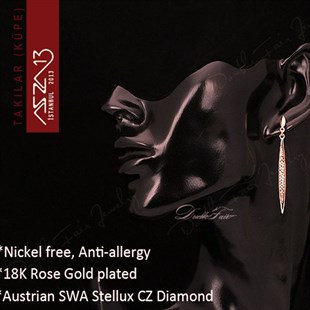 Vintaj Kristal Taşlı Rose Gold Ok Sallantı Küpe