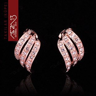 Vintaj Kristal Taşlı Rose Gold Kıvrık Sallantı Küpe