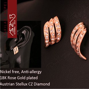 Vintaj Kristal Taşlı Rose Gold Kıvrık Sallantı Küpe