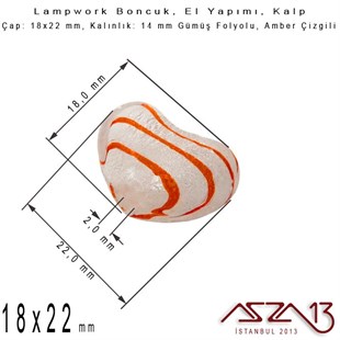 Amber, Kalp, 18x22 mm Lampwork Boncuk / Paket İçeriği 2 Adet