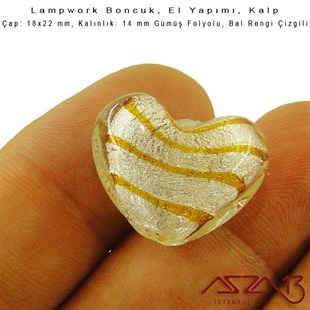 Bal Rengi, Kalp, 18x22 mm Lampwork Boncuk / Paket İçeriği 2 Adet