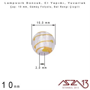 Bal Rengi, Yuvarlak, 10 mm Lampwork Boncuk / Paket İçeriği 4 Adet