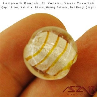 Bal Rengi, Yassı Yuvarlak, 16 mm Lampwork Boncuk / Paket İçeriği 4 Adet
