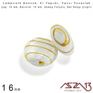 Bal Rengi, Yassı Yuvarlak, 16 mm Lampwork Boncuk / Paket İçeriği 4 Adet