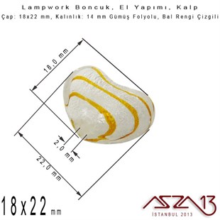 Bal Rengi, Kalp, 18x22 mm Lampwork Boncuk / Paket İçeriği 2 Adet