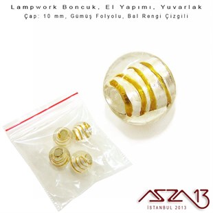 Bal Rengi, Yuvarlak, 10 mm Lampwork Boncuk / Paket İçeriği 4 Adet