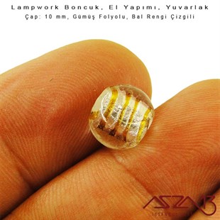 Bal Rengi, Yuvarlak, 10 mm Lampwork Boncuk / Paket İçeriği 4 Adet