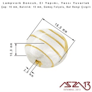 Bal Rengi, Yassı Yuvarlak, 16 mm Lampwork Boncuk / Paket İçeriği 4 Adet
