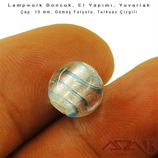 Turkuaz, Yuvarlak, 10 mm Lampwork Boncuk / Paket İçeriği 4 Adet