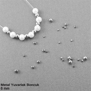 Metal Boncuk - Yuvarlak - 6 mm - Gümüş Kaplama / 10 Adet