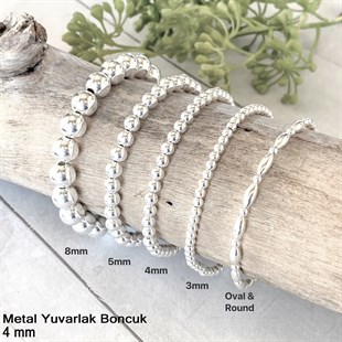 Metal Boncuk - Yuvarlak - 4 mm - Gümüş Kaplama / 50 Adet