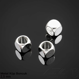 Metal Boncuk - Küp - 2,5 mm - Gümüş Kaplama / 60 Adet