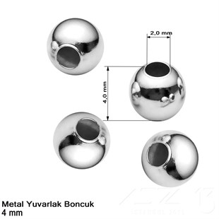 Metal Boncuk - Yuvarlak - 4 mm - Gümüş Kaplama / 50 Adet