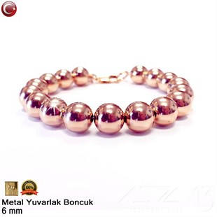 Metal Boncuk - Yuvarlak - 6 mm - Gerçek Rose Altın Kaplama / 10 Adet