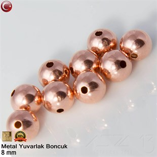 Metal Boncuk - Yuvarlak - 8 mm - Gerçek Rose Altın Kaplama / 10 Adet