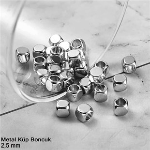 Metal Boncuk - Küp - 2,5 mm - Nikel Kaplama / 60 Adet