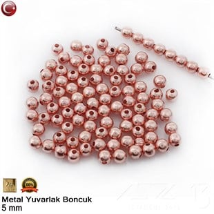 Metal Boncuk - Yuvarlak - 5 mm - Gerçek Rose Altın Kaplama / 20 Adet