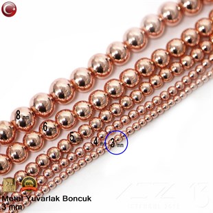 Metal Boncuk - Yuvarlak - 3 mm - Gerçek Rose Altın Kaplama / 100 Adet