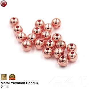 Metal Boncuk - Yuvarlak - 5 mm - Gerçek Rose Altın Kaplama / 20 Adet