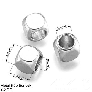 Metal Boncuk - Küp - 2,5 mm - Gümüş Kaplama / 60 Adet
