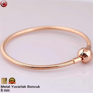 Metal Boncuk - Yuvarlak - 8 mm - Gerçek Rose Altın Kaplama / 10 Adet