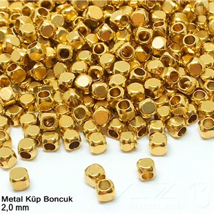 Metal Boncuk - Küp - 2,0 mm - Altın Renk Kaplama / 100 Adet