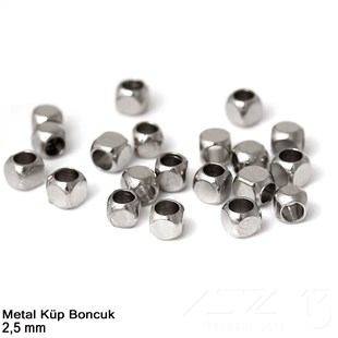 Metal Boncuk - Küp - 2,5 mm - Nikel Kaplama / 60 Adet