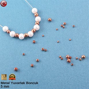 Metal Boncuk - Yuvarlak - 5 mm - Gerçek Rose Altın Kaplama / 20 Adet