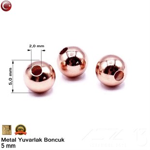 Metal Boncuk - Yuvarlak - 5 mm - Gerçek Rose Altın Kaplama / 20 Adet