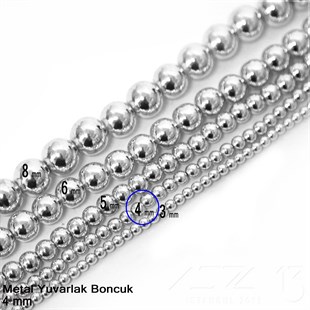 Metal Boncuk - Yuvarlak - 4 mm - Gümüş Kaplama / 50 Adet