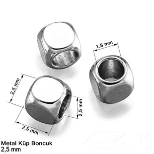 Metal Boncuk - Küp - 2,5 mm - Nikel Kaplama / 60 Adet