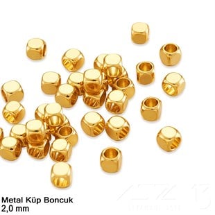 Metal Boncuk - Küp - 2,0 mm - Altın Renk Kaplama / 100 Adet