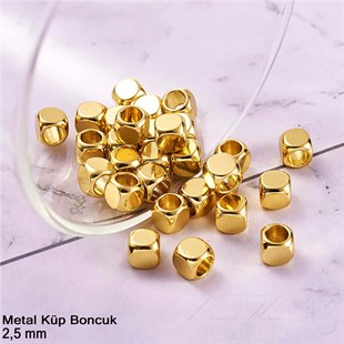 Metal Boncuk - Küp - 2,5 mm - Altın Renk Kaplama / 60 Adet